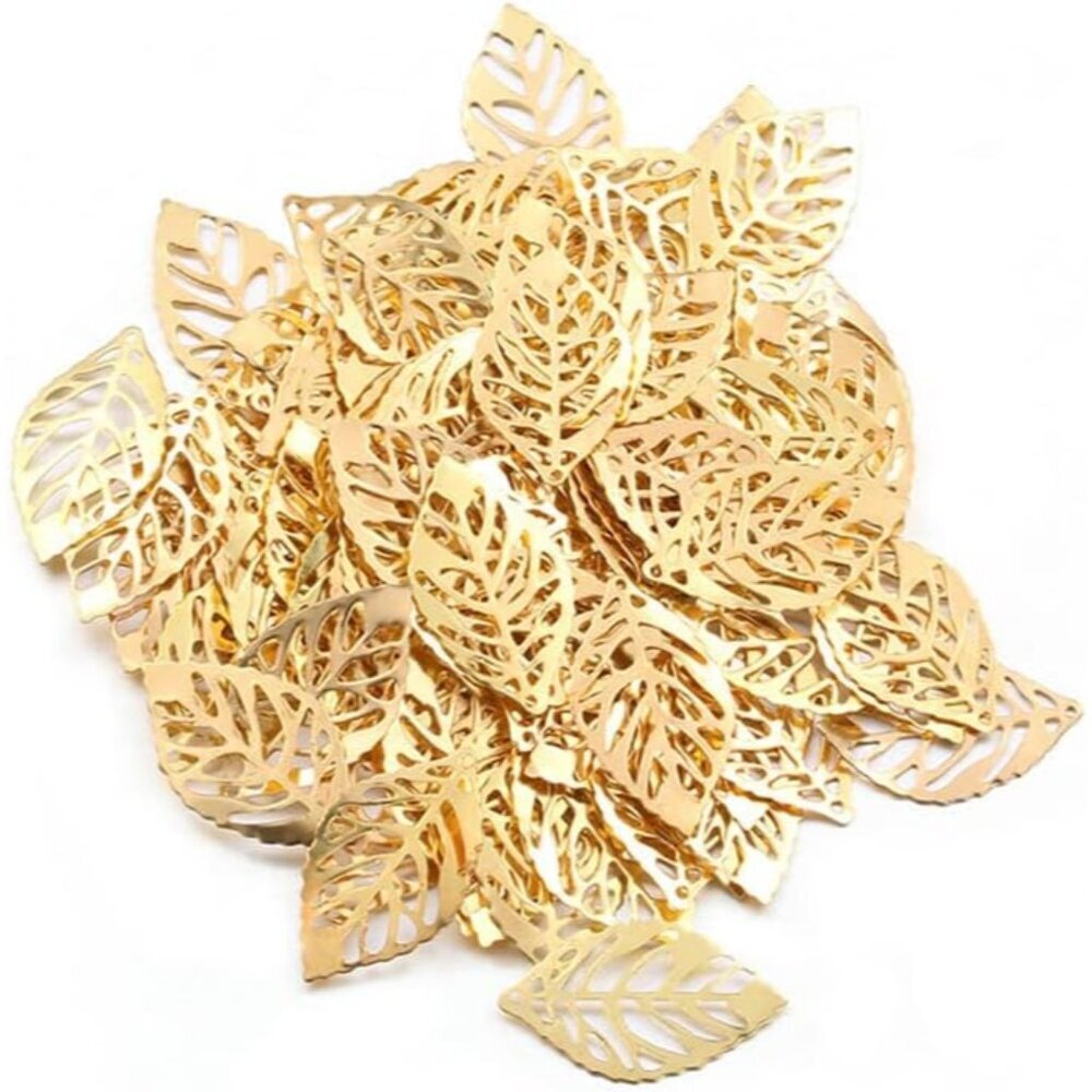 50 Pcs Hollow Leaf Metal Flower Pieces, Pendant Jewelry Making Leaf Connector DI